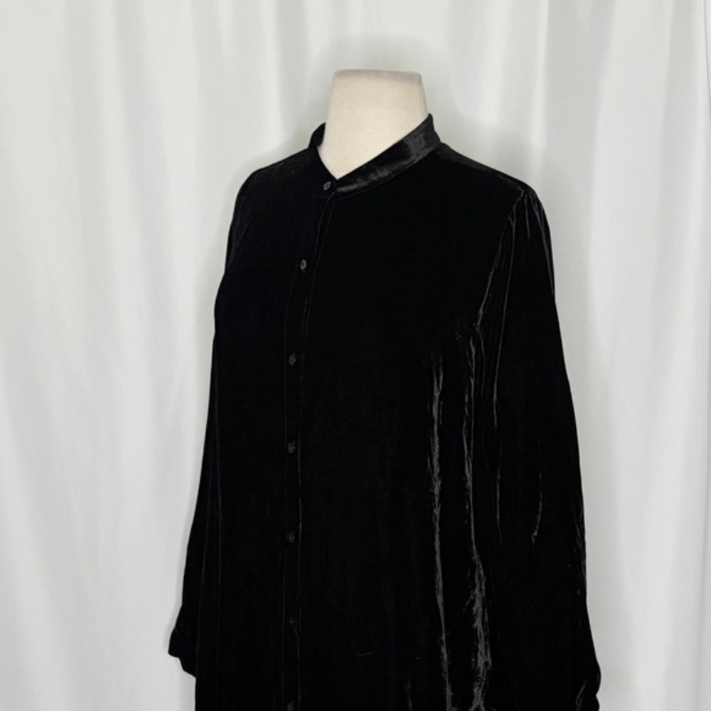 NWT! EILEEN FISHER Silk Velvet Mandarin Collar Top Buttondown Black Large Petite - Picture 6 of 14